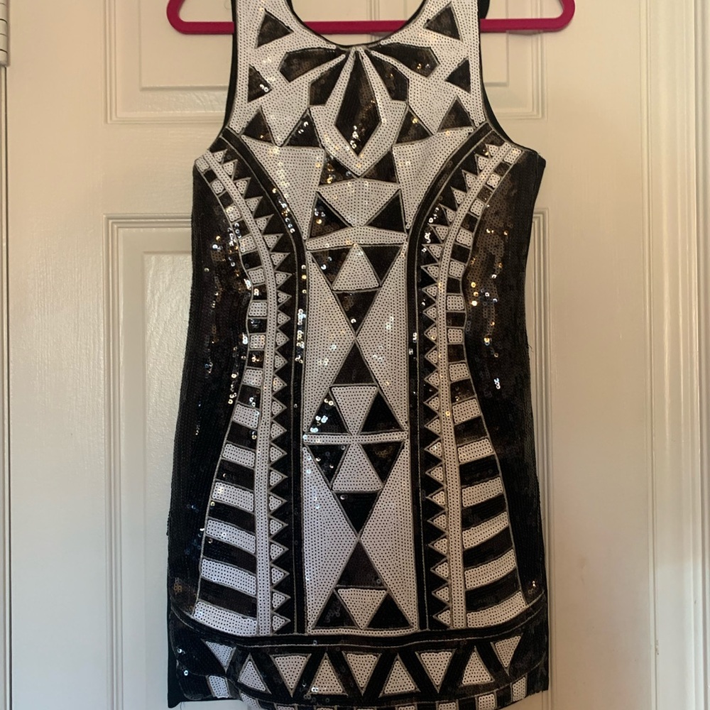 Black and white sequin dress